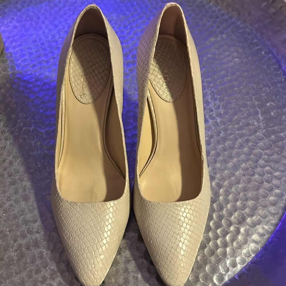 Cole Haan white snakeskin pumps